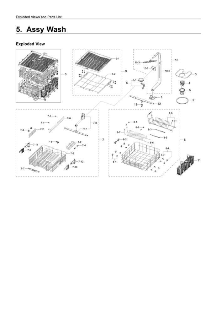 Wash Assembly Diagram and Parts List for AA-01 Samsung Dishwasher