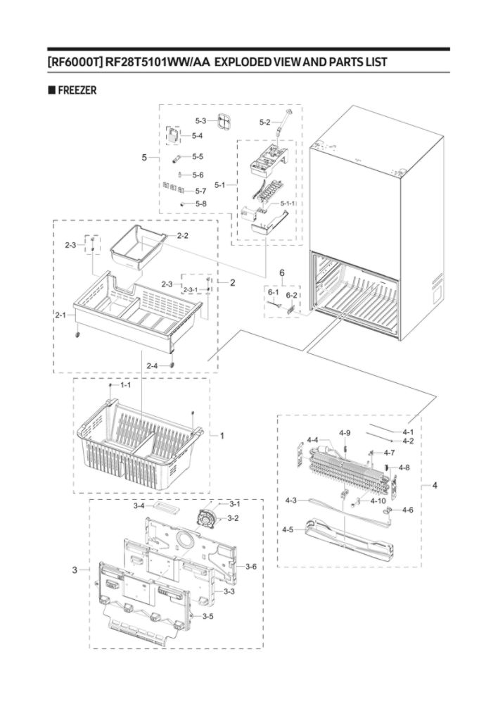 Freezer Parts Diagram and Parts List for AA-00 Samsung Refrigerator