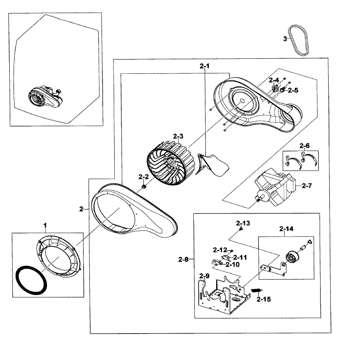 Motor Assembly Diagram and Parts List for DV520AEP XAA-01 Samsung Dryer