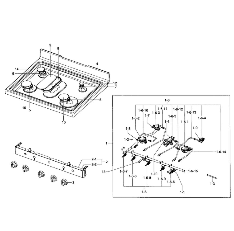 Cooktop Diagram and Parts List for AA-0000 Samsung Range