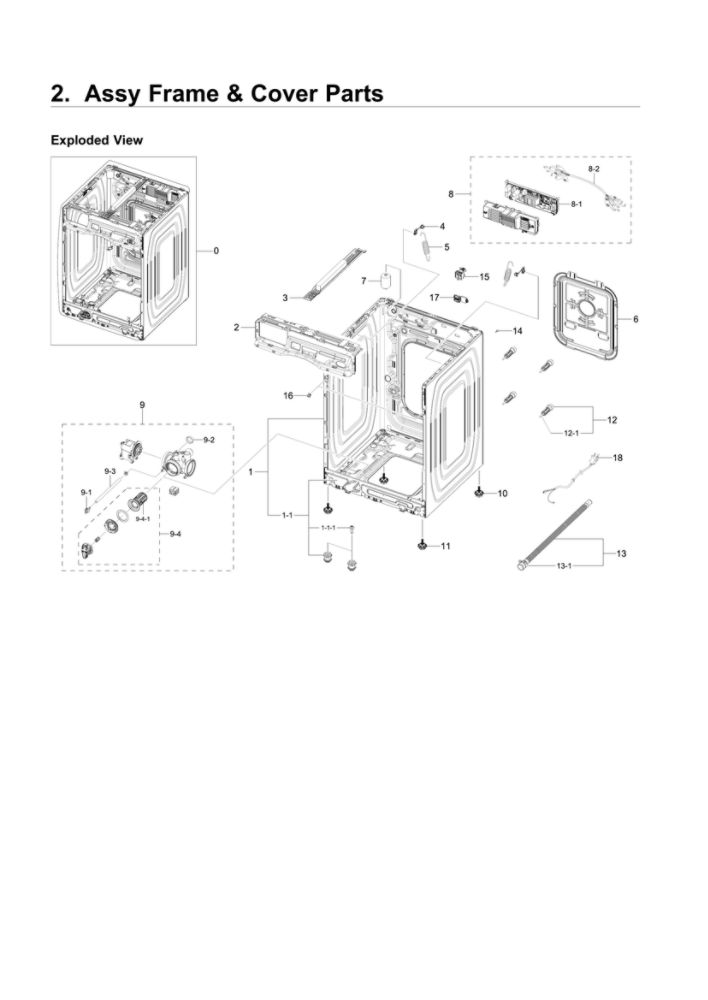 Frame And Cover Assembly Diagram and Parts List for US-01 Samsung Washer