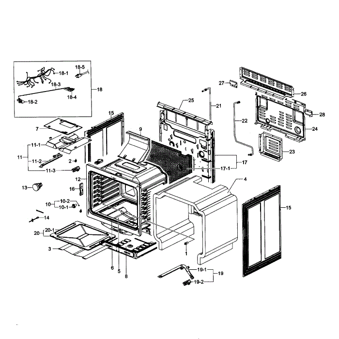 Cavity Assembly Diagram and Parts List for NX58F5300SS AA-00 Samsung Range