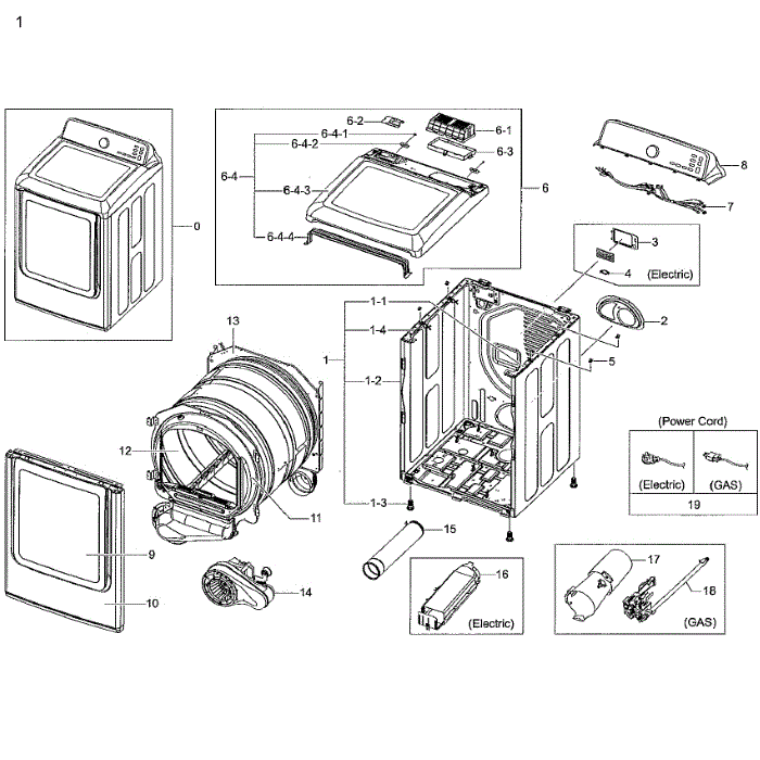 Main Assembly Diagram and Parts List for A2-02 Samsung Dryer