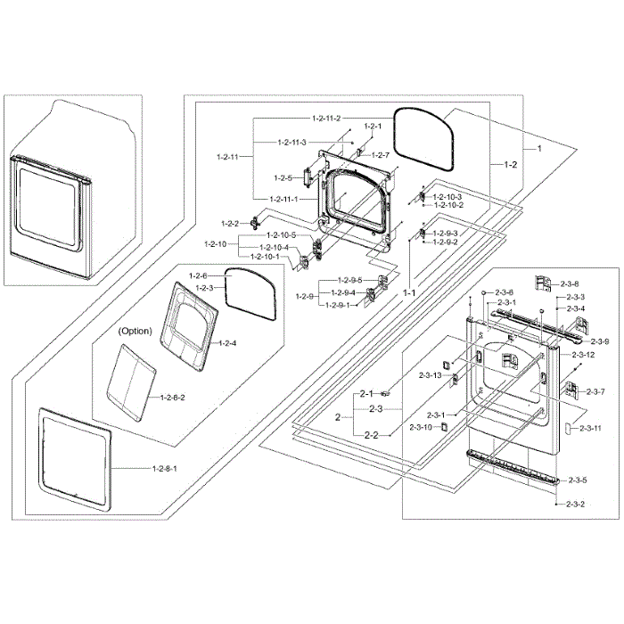 Frame Front And Door Diagram and Parts List for DV50K8600GV A3-01 Samsung Dryer