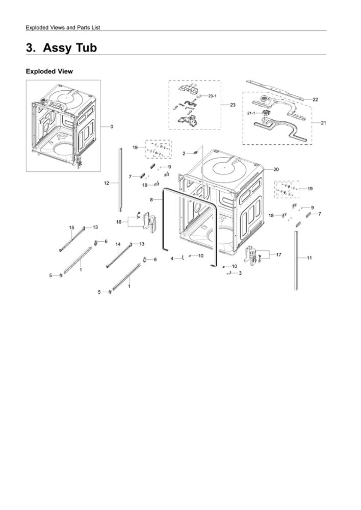 Tub Assembly Diagram and Parts List for AA-00 Samsung Dishwasher