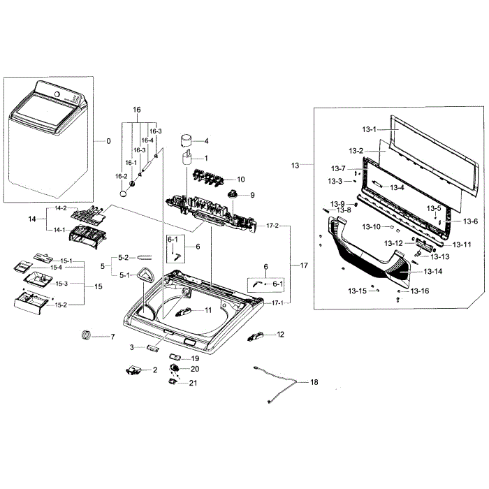 Cover-Top Diagram and Parts List for A2-02 Samsung Washer