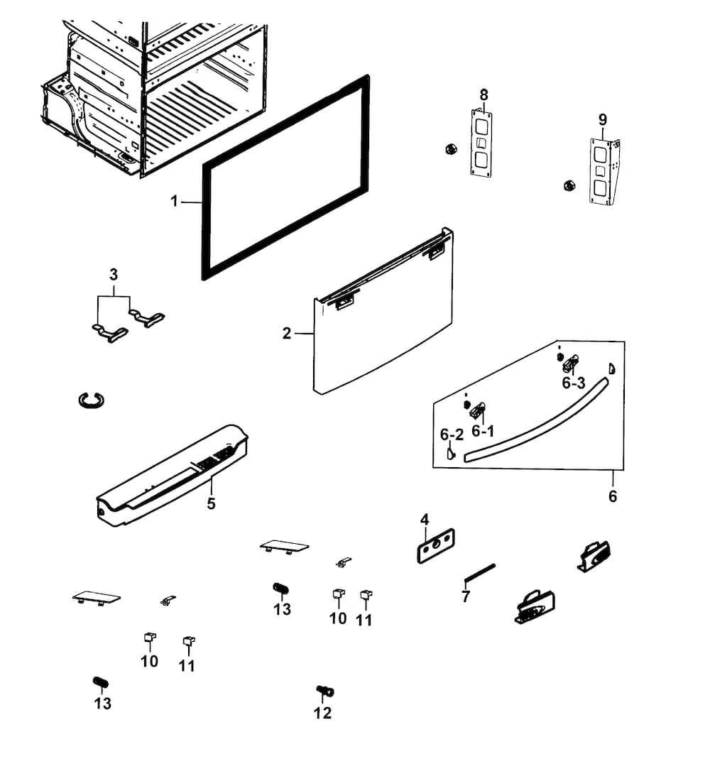 Freezer Door Diagram and Parts List for AA-0000 Samsung Refrigerator