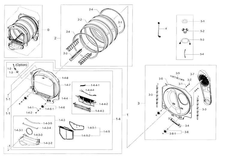 Drum Parts Diagram and Parts List for A2-0000 Samsung Dryer