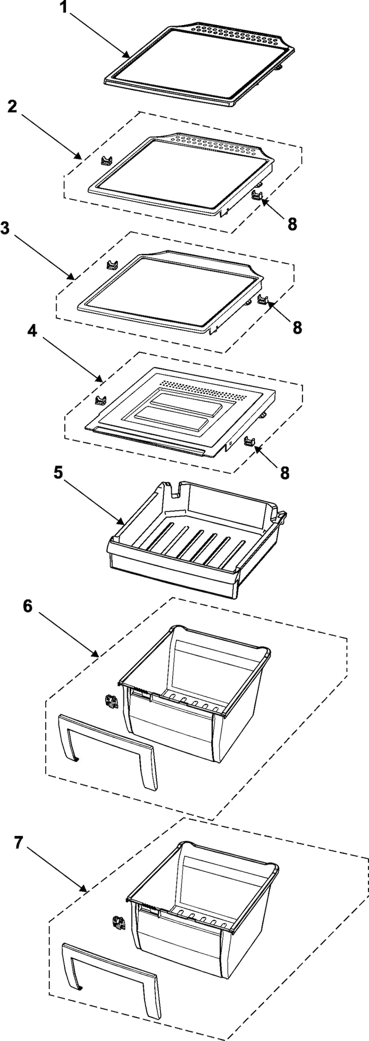 Refrigerator Shelves Diagram and Parts List for XAA Samsung Refrigerator