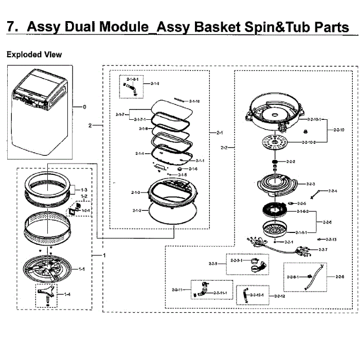 Dual Module-Tub Diagram and Parts List for A5-00 Samsung Washer