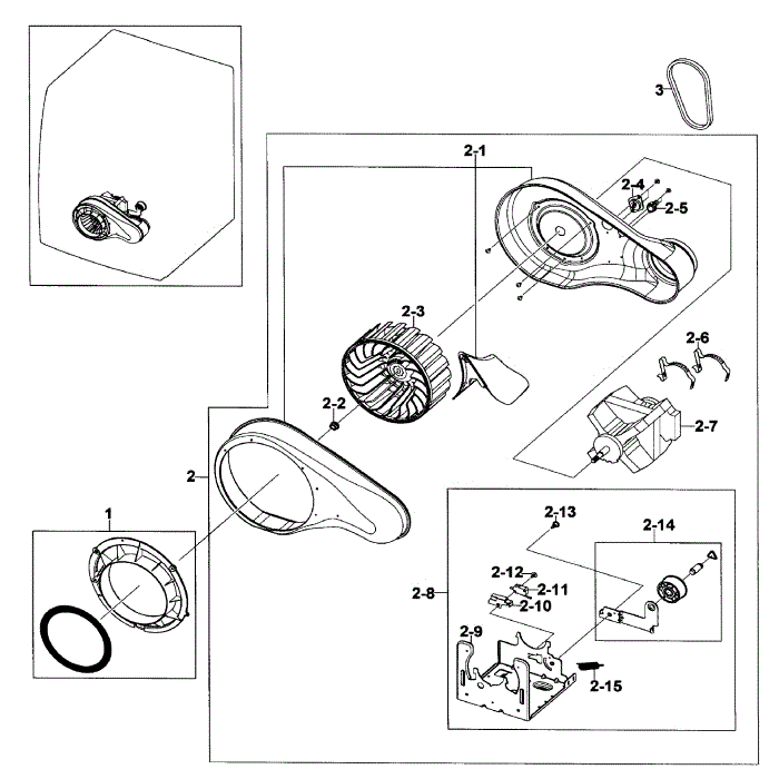 Motor Assembly Diagram and Parts List for DV520AGP XAA-04 Samsung Dryer