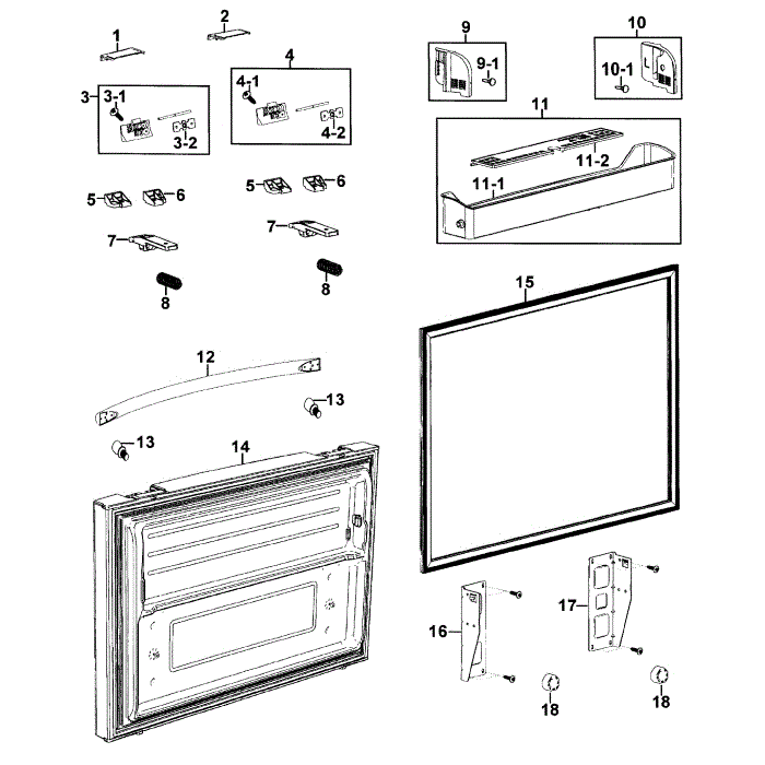 Freezer Door Diagram and Parts List for XAA-0001 Samsung Refrigerator