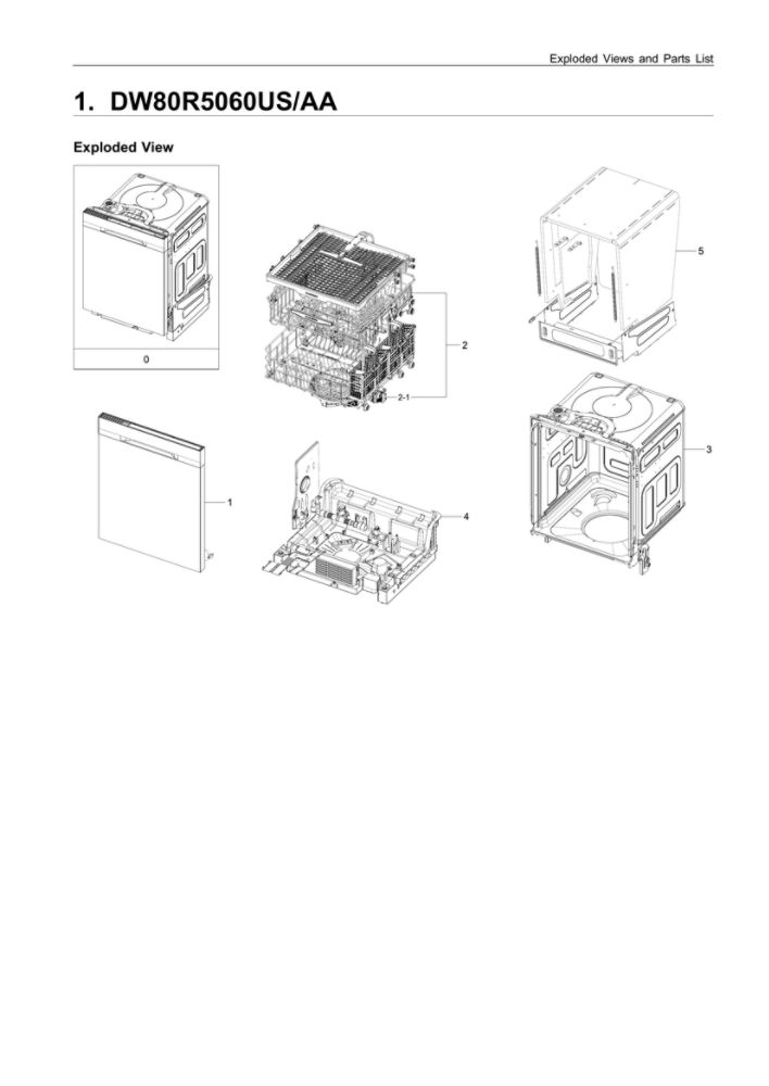 Main Assembly Diagram and Parts List for AA-00 Samsung Dishwasher