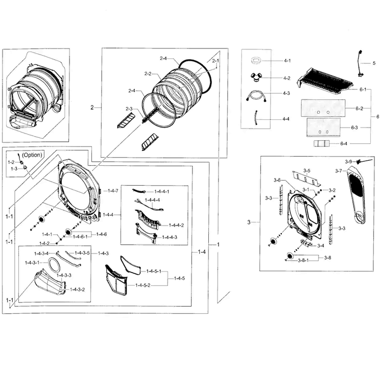 Drum Parts Diagram and Parts List for A2-0000 Samsung Dryer