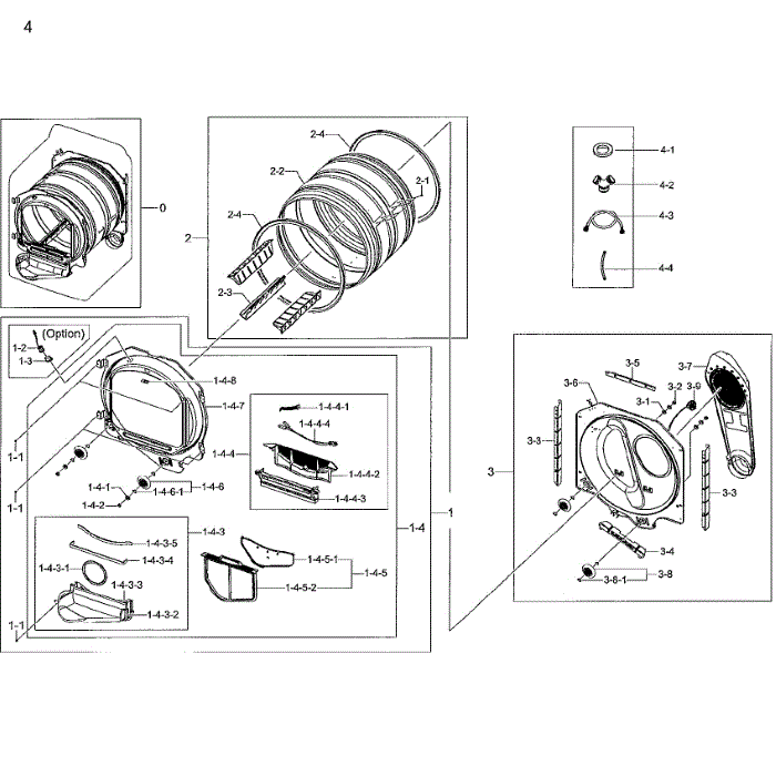 Drum Diagram and Parts List for A2-01 Samsung Dryer