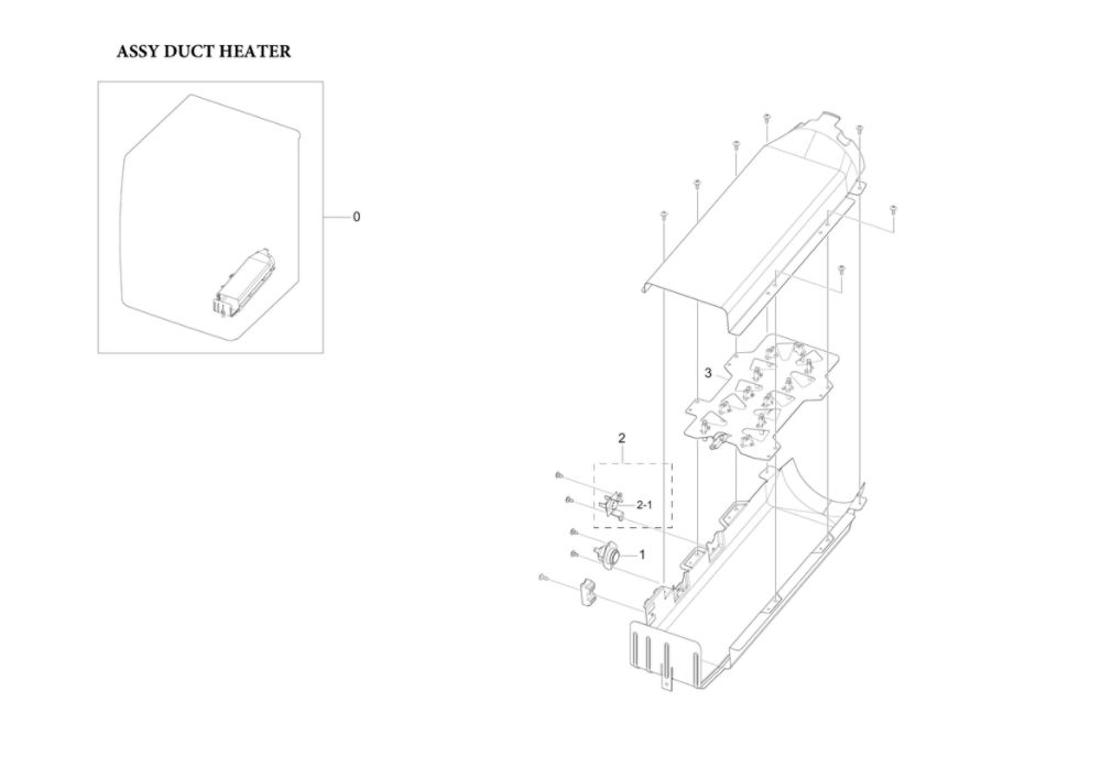 Heater Duct Assembly Diagram and Parts List for A3-00 Samsung Dryer