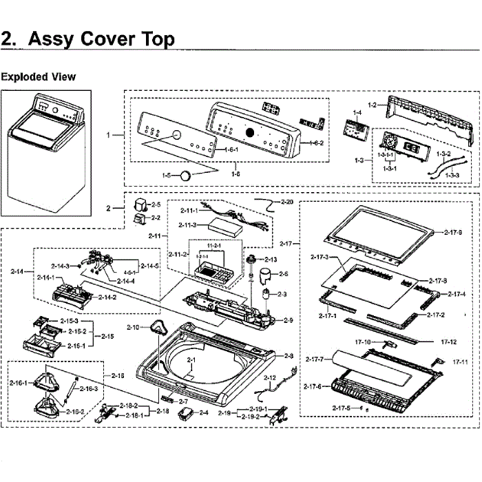 Top Assembly Diagram and Parts List for XAA-01 Samsung Washer