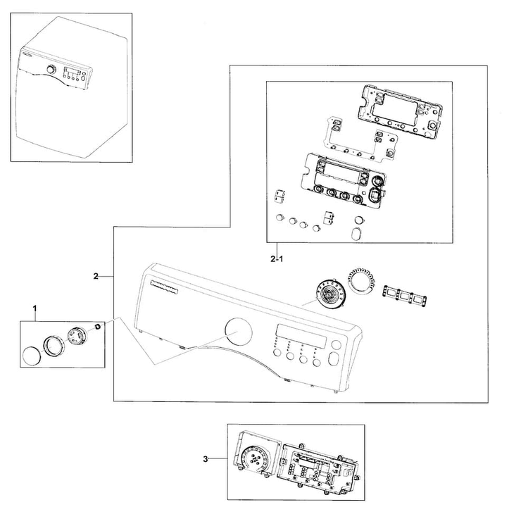 Control Panel Diagram and Parts List for XAA-0000 Samsung Dryer