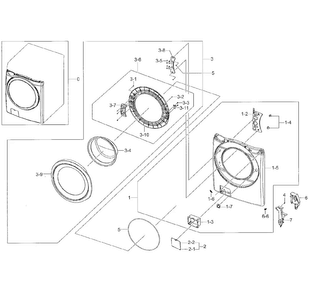 Frame Front & Door Diagram and Parts List for A2-0001 Samsung Washer