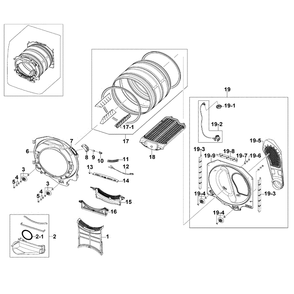 Drum Assembly Diagram and Parts List for DV520AGP XAA-0004 Samsung Dryer