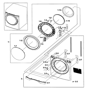 Front / Door Assembly Diagram and Parts List for DV520AEP XAA-02 Samsung Dryer