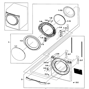 Front / Door Assembly Diagram and Parts List for DV520AGP XAA-03 Samsung Dryer