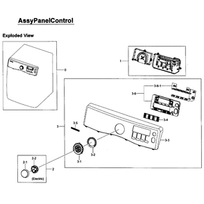 Control Panel Diagram and Parts List for AA-01 Samsung Dryer