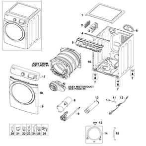 Main Assembly Diagram and Parts List for DV520AGP XAA-0004 Samsung Dryer