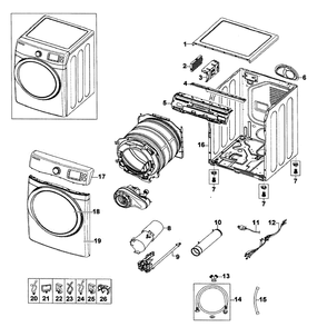Main Assembly Diagram and Parts List for DV520AGP XAA-01 Samsung Dryer