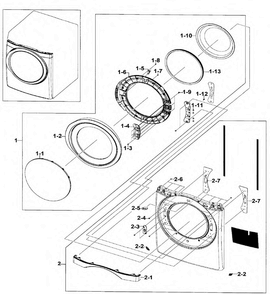 Front/door Assy Diagram and Parts List for DV520AGP XAA-0002 Samsung Dryer
