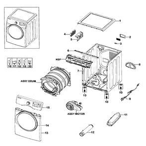 Main Assembly Diagram and Parts List for XAA-03 Samsung Dryer
