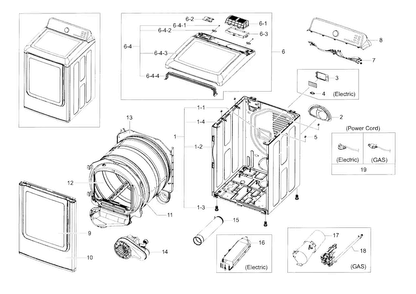 Main Assy Diagram and Parts List for A2-0000 Samsung Dryer