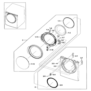 Frame Front And Door Diagram and Parts List for XAA-03 Samsung Dryer