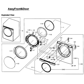 Front Assembly Diagram and Parts List for AA-01 Samsung Dryer