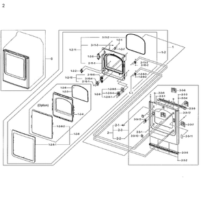 Frame Front And Door Diagram and Parts List for A2-02 Samsung Dryer
