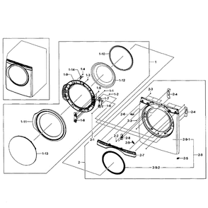 Front Assembly Diagram and Parts List for DV431AEP XAA-01 Samsung Dryer