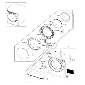 Front / Door Assembly Diagram and Parts List for DV511AER XAA-01 Samsung Dryer