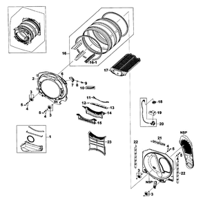 Drum Assembly Diagram and Parts List for DV520AEP XAA-01 Samsung Dryer