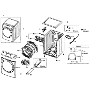 Main Assembly Diagram and Parts List for DV457EVGSGR AA-01 Samsung Dryer