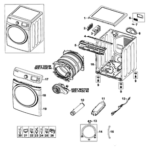 Main Assembly Diagram and Parts List for DV520AEP XAA-02 Samsung Dryer