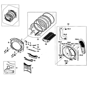 Drum Assembly Diagram and Parts List for DV520AGP XAA-03 Samsung Dryer