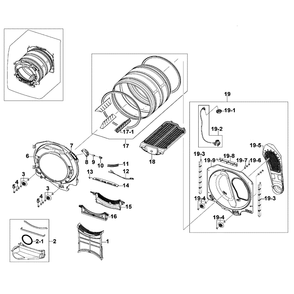 Drum Assembly Diagram and Parts List for DV520AGP XAA-01 Samsung Dryer