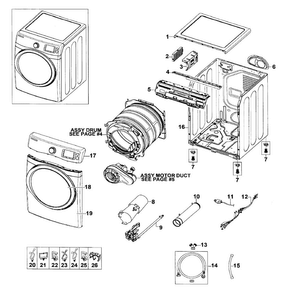 Main Assy Diagram and Parts List for DV520AGP XAA-0002 Samsung Dryer