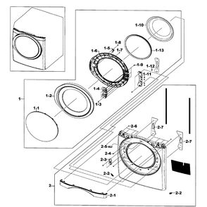 Front / Door Assembly Diagram and Parts List for DV520AGP XAA-02 Samsung Dryer