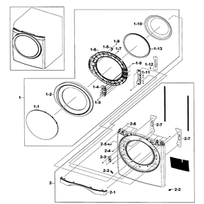 Front / Door Assembly Diagram and Parts List for DV520AGP XAA-04 Samsung Dryer