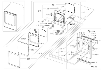 Frame Front & Door Diagram and Parts List for AA-0000 Samsung Dryer