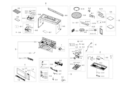 Main Assy Diagram and Parts List for AA-0000 Samsung Microwave