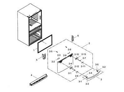 Freezer Door Diagram and Parts List for AA-0009 Samsung Refrigerator