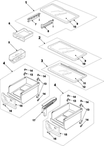 Refrigerator Shelves Diagram and Parts List for XAA Samsung Refrigerator