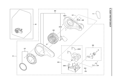 Motor Duct Assembly Diagram and Parts List for A3-00 Samsung Dryer
